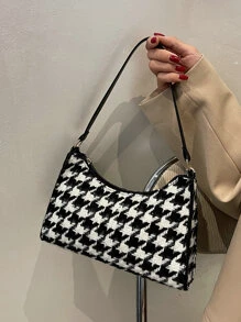 Houndstooth Graphic Bag - Black and White - View 4