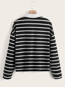 Camiseta de hombros caídos de rayas - Blanco y Negro - Ver 2