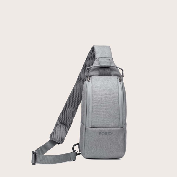 

Men Letter Graphic Sling Bag, Grey