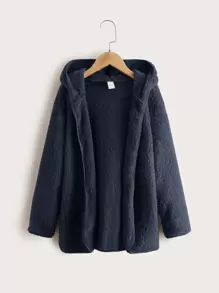 SHEIN 男孩落肩袖連帽法蘭絨外套 - 藏蓝色 - 查看 1