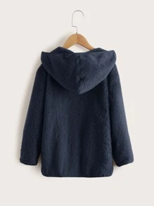 SHEIN 男孩落肩袖連帽法蘭絨外套 - 藏蓝色 - 查看 2