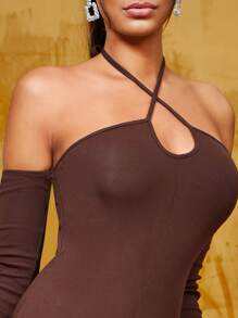 SHEIN BAE Solid Cold Shoulder Backless Jumpsuit