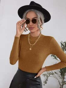 SHEIN Clasi 小高領條紋針織套頭毛衣 - 棕色 - 查看 1