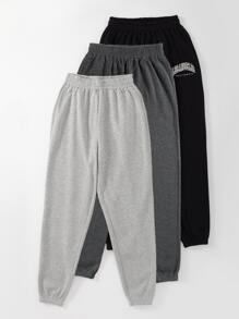 SHEIN Unity 3pcs Letter Graphic Elastic Waist Thermal Lined Sweatpants Graduation,Back To School Outfits,Graduation,Teacher Outfits For Women,Back To School - Multicolor - View 3