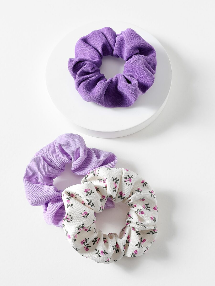 3pcs/Set Women's Corduroy Flower Print Hair Scrunchies In Original Floral Pattern Hair Ties Scrunchy Hair Ties Ponytail