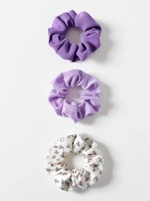 3pcs/Set Women's Corduroy Flower Print Hair Scrunchies In Original Floral Pattern Hair Ties Scrunchy Hair Ties Ponytail