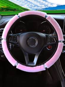 1pc Fluffy Steering Wheel Cover - Baby Pink - View 2