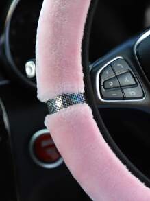 1pc Fluffy Steering Wheel Cover - Baby Pink - View 5
