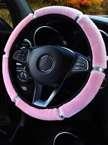 1pc Fluffy Steering Wheel Cover - Baby Pink - View 6