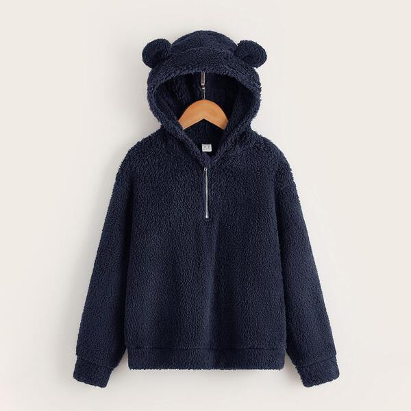 

Boys Drop Shoulder 3D Patched Fleece Hoodie, Navy blue