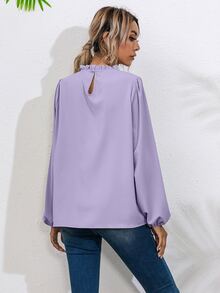 Frill Neck Bishop Sleeve Blouse - Lilac Purple - View 2