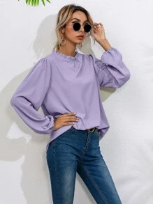 Frill Neck Bishop Sleeve Blouse - Lilac Purple - View 4