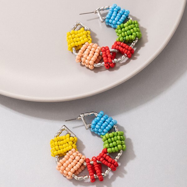 

Bead Decor Open Hoop Earrings, Multicolor