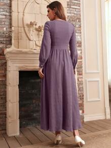 Mulvari 珍珠褶邊燈籠袖褶皺洋裝 - 淡紫色 - 查看 2