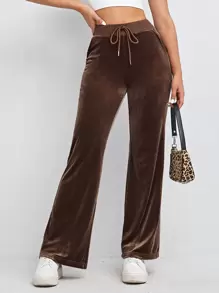 Muchica Drawstring Waist Velvet Trousers - Chocolate Brown - View 1