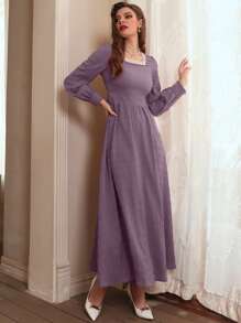 Mulvari 珍珠褶邊燈籠袖褶皺洋裝 - 淡紫色 - 查看 4