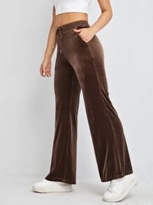 Muchica Drawstring Waist Velvet Trousers - Chocolate Brown - View 3