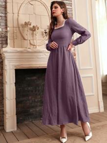 Mulvari 珍珠褶邊燈籠袖褶皺洋裝 - 淡紫色 - 查看 5