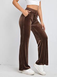 Muchica Drawstring Waist Velvet Trousers - Chocolate Brown - View 4