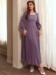 Mulvari 珍珠褶邊燈籠袖褶皺洋裝 - 淡紫色 - 查看 6