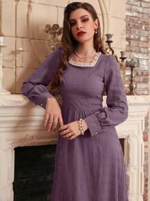 Mulvari 珍珠褶邊燈籠袖褶皺洋裝 - 淡紫色 - 查看 7