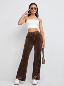 Muchica Drawstring Waist Velvet Trousers - Chocolate Brown - View 5