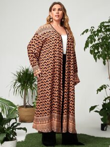 Mulvari Plus Geo & Striped Print Abaya - Multicolor - View 3