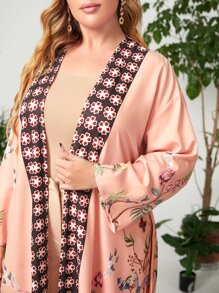 Al Najma Plus Botanical Print Belted Abaya - Multicolor - View 5