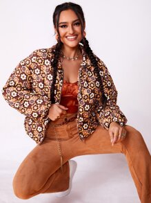 SHEIN Qutie Allover Floral Print Zip Up Padded Coat - Multicolor - View 2