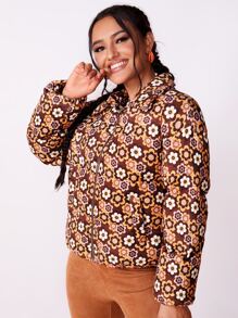 SHEIN Qutie Allover Floral Print Zip Up Padded Coat - Multicolor - View 4