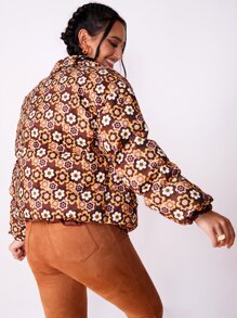 SHEIN Qutie Allover Floral Print Zip Up Padded Coat - Multicolor - View 5