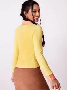 SHEIN Unity Floral Patched Button Up Top - Yellow - View 3