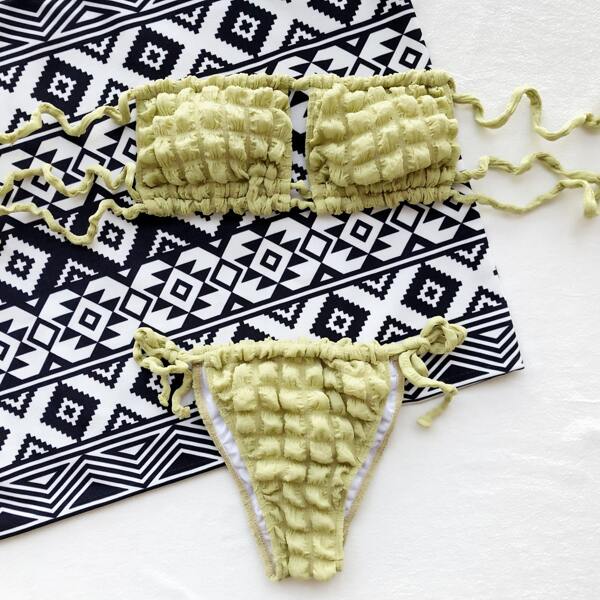 

Textured Bandeau Bikini Swimsuit, Yellow