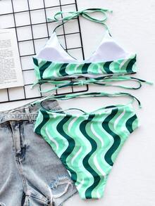 Wave Pattern Halter Bikini - Multicolor - View 2