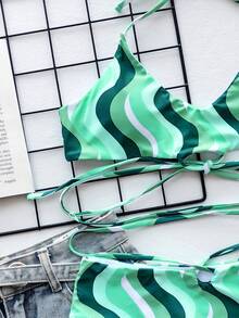 Wave Pattern Halter Bikini - Multicolor - View 4