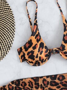 3packs Leopard Underwire Bikini & Tassel Hem Beach Skirt, For Summer Vacation - Orange - View 6