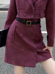 Solid Double Button Belted Skirt - Purple - View 1