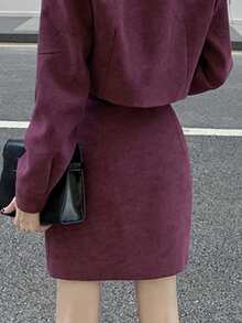 Solid Double Button Belted Skirt - Purple - View 2