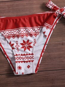 Christmas Print Halter Bikini - Red and White - View 4
