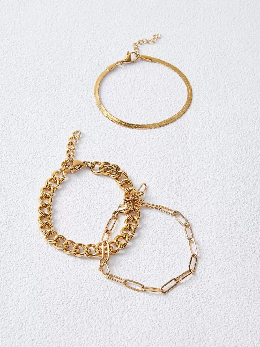 MOTF PREMIUM 3入組極簡風格扣環手鏈 - 金黃色 - 查看 2