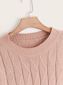 SHEIN Cộng với kích thước áo len co-ords Gân đan In chữ V Giải trí - Bụi hồng - Xem 3