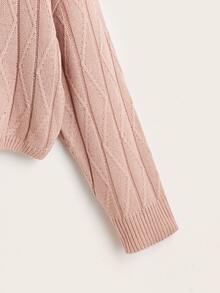 SHEIN Cộng với kích thước áo len co-ords Gân đan In chữ V Giải trí - Bụi hồng - Xem 4