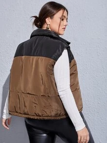 Plus Colour Block Sleeveless Puffer Coat
