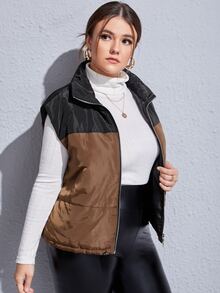 Plus Colour Block Sleeveless Puffer Coat