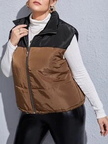 Plus Colour Block Sleeveless Puffer Coat
