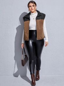 Plus Colour Block Sleeveless Puffer Coat