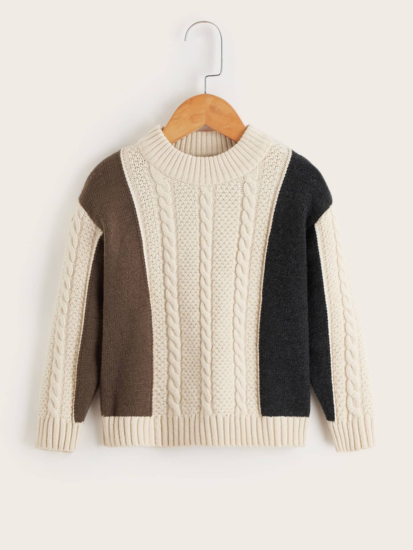 Toddler Boys Colourblock Drop Shoulder Cable Knit Jumper - Multicolor - View 1