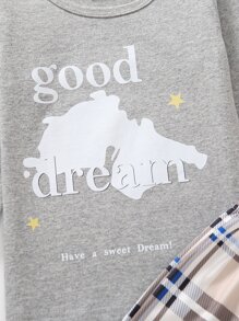 Conjunto de pijama top con estampado de slogan con pantalones de cuadros - Multicolor - Ver 3
