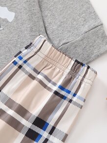 Conjunto de pijama top con estampado de slogan con pantalones de cuadros - Multicolor - Ver 5