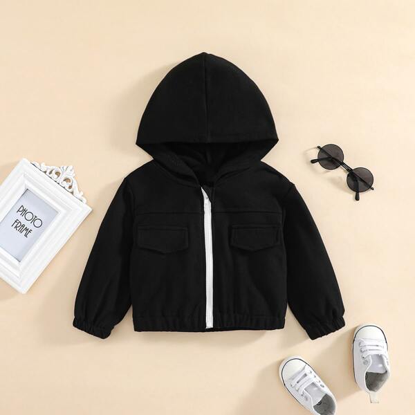 

Baby Zip Up Hooded Jacket, Black